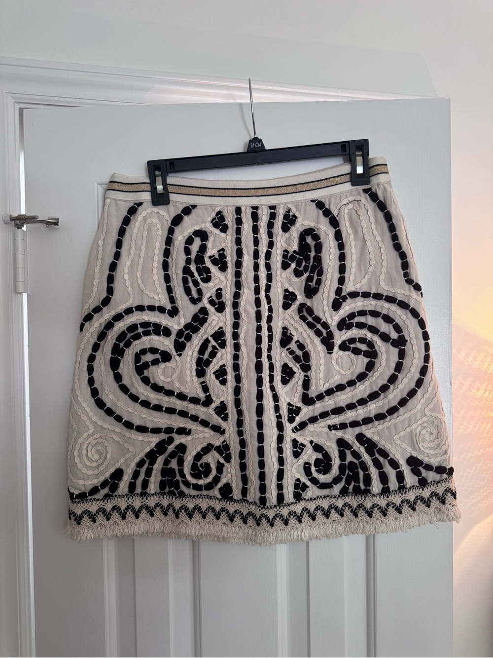 Anthropologie Skirt - Embroidered Cream Skirt with Black Appliqué